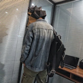 Threebooy Male Jean Coats Outwear Autumn Blue Men's Denim Jacket Overcoat Cargo Wide Shoulders New in Menswear Original Winter Washed